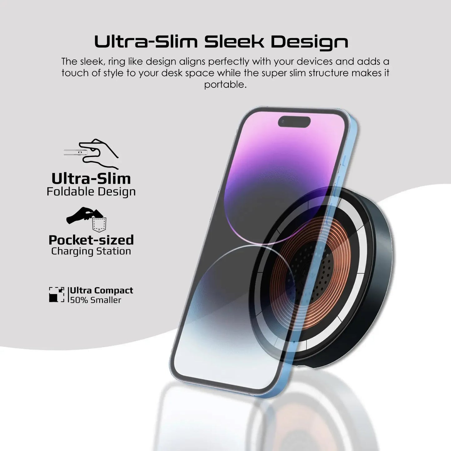 Promate MagRing 2-in-1 Transparent MagSafe Wireless Charging Station | 15W Phone & 3W Apple Watch Charger | Foldable Kickstand | TechFndrs