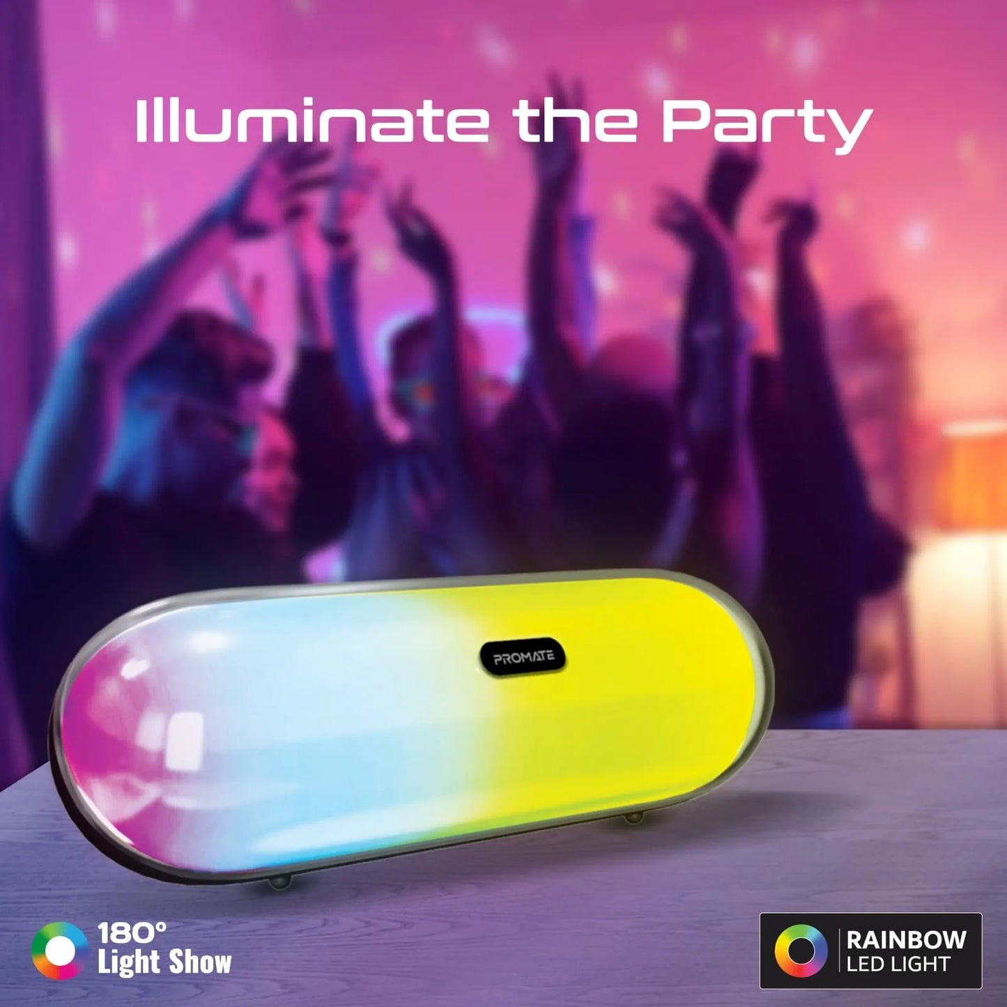Promate LumiBar Portable Bluetooth Speaker | 12H Playtime | IP67 Waterproof | LED Mood Light | TechFndrs