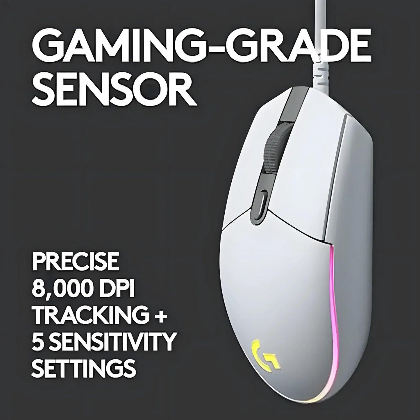 Logitech G102 LIGHTSYNC RGB Gaming Mouse | 8,000 DPI | 6 Programmable Buttons | Classic Design | White | TechFndrs