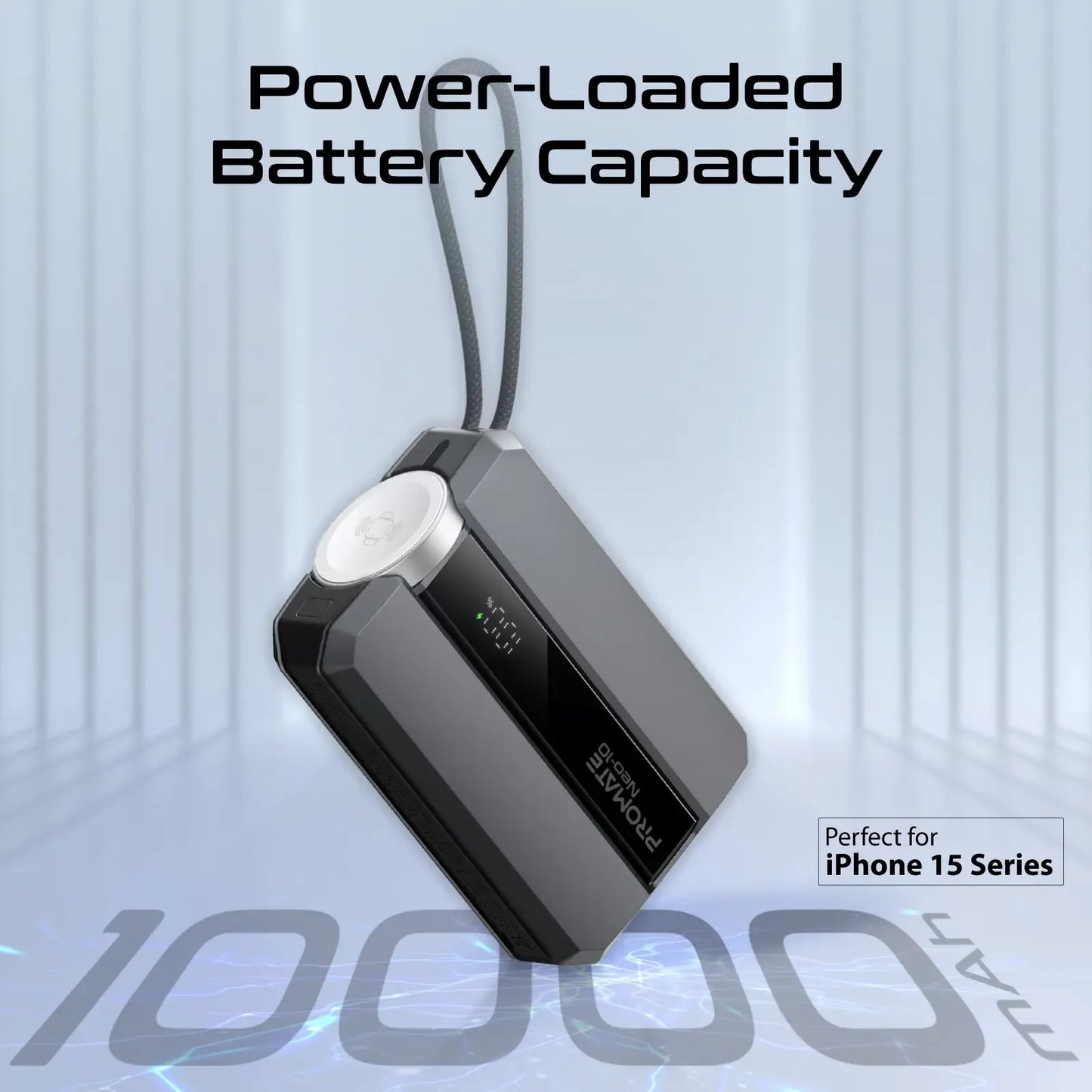 Promate NEO 10 10000mAh Ultra-Fast Power Bank | 22.5W Super Fast Charging | Dual USB-C & USB-A | Compact Design | Grey | TechFndrs