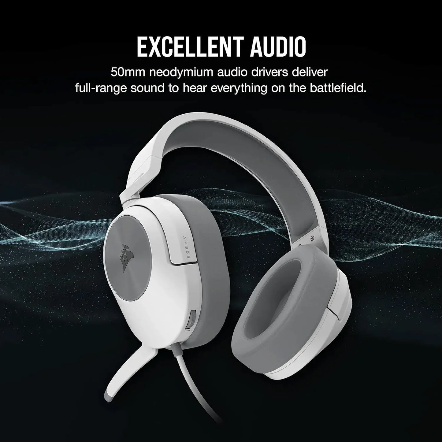 HS55 SURROUND Wired Gaming Headset - White | Dolby Audio 7.1 | 50mm Neodymium Drivers | Multi-Platform | TechFndrs