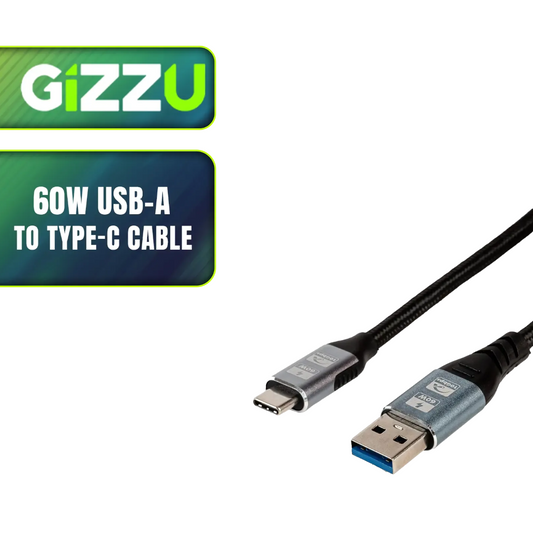 Gizzu 60W USB-A to Type-C Cable | 2 Meter Fast Charging | Durable Nylon Braided | Universal Compatibility | TechFndrs