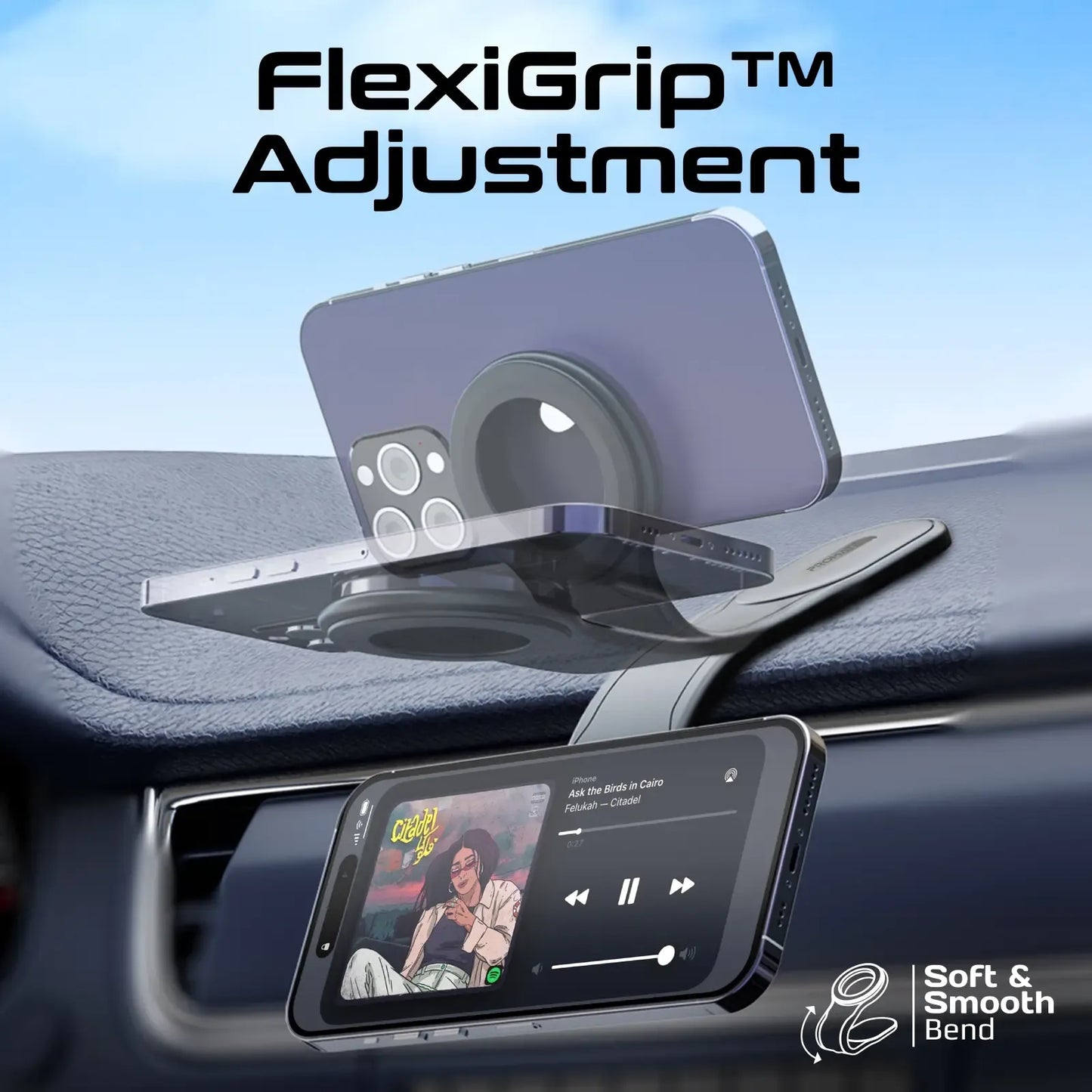 Promate Cradleless Smartphone Holder | Universal Phone Grip | Desk & Car Mount | One-Hand Operation | TechFndrs