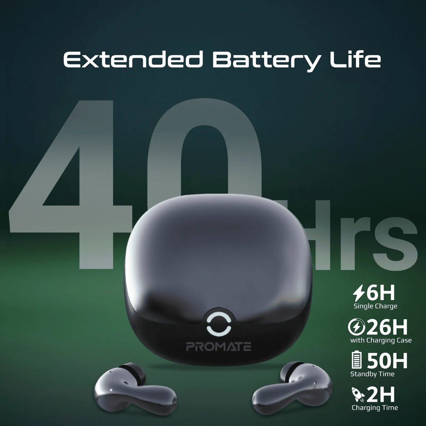 Promate Baton HD Hybrid TWS Earbuds | Intellitouch Controls | 30H Playtime | ENC Calls | Fast Charge | TechFndrs