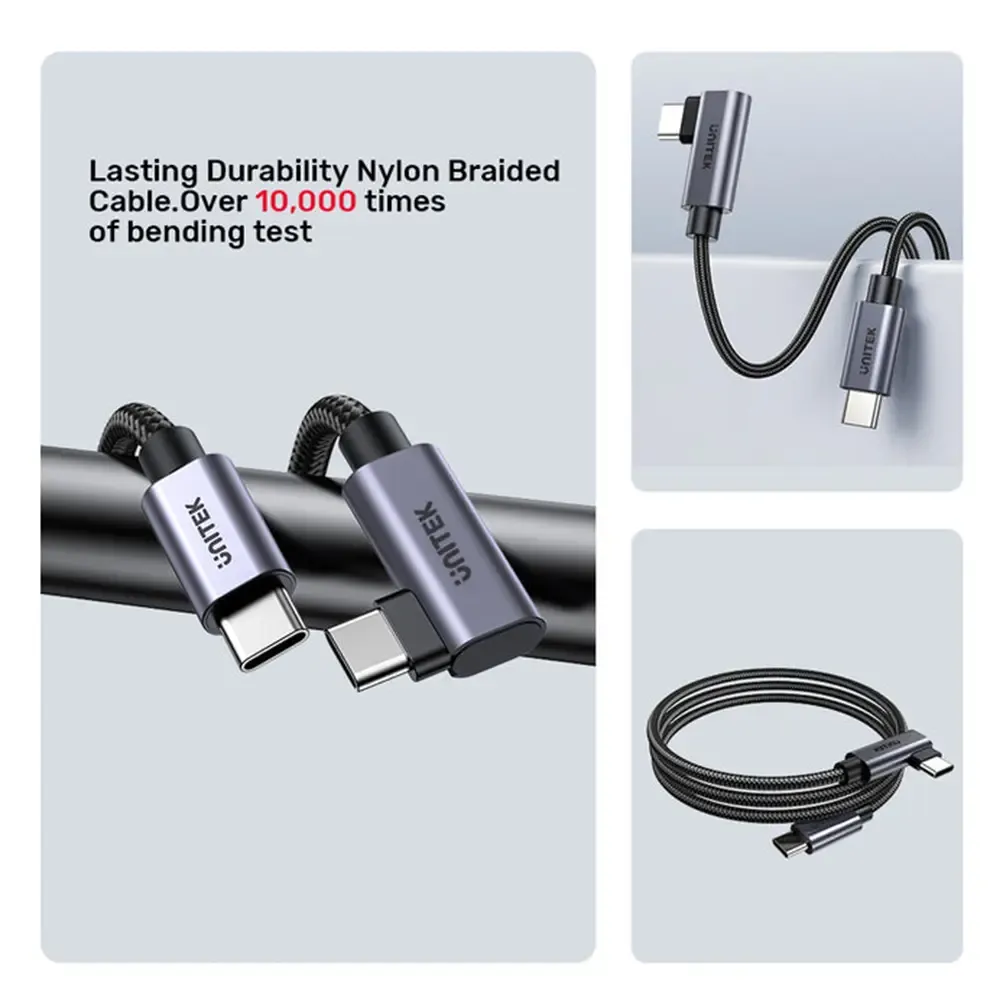UNITEK 100W USB-C Cable 90 Degrees | 1 Meter Fast Charging | Right Angle Design | Nylon Braided | TechFndrs