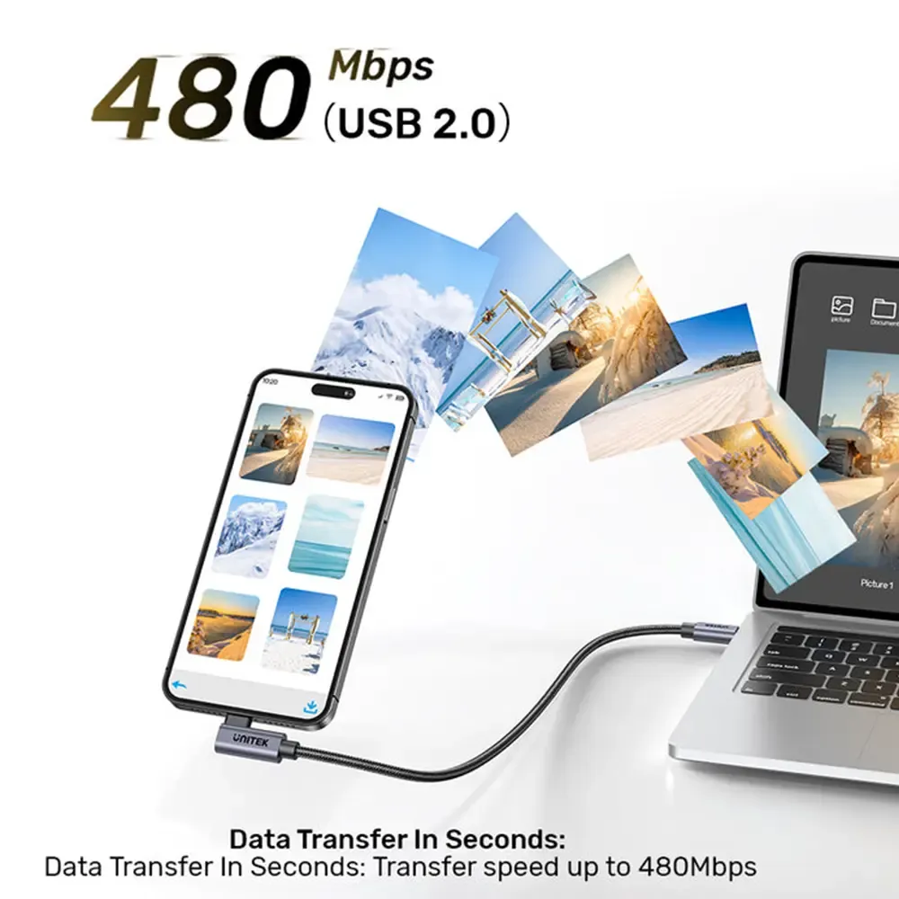 UNITEK 100W USB-C Cable 90 Degrees | 1 Meter Fast Charging | Right Angle Design | Nylon Braided | TechFndrs