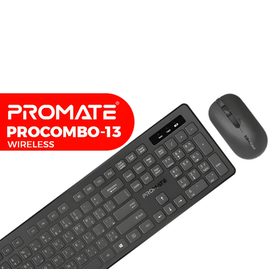 Promate ProCombo 13 Wireless Mouse & Keyboard Combo | 2.4GHz USB Receiver | Silent Keys | 1600 DPI | TechFndrs