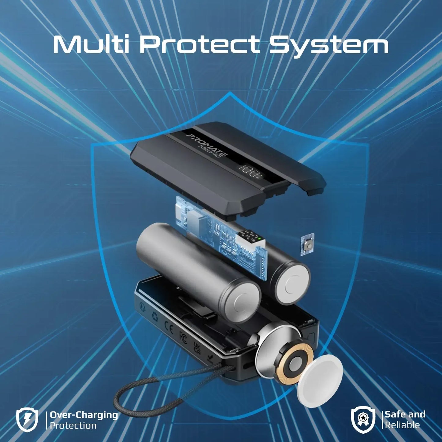 Promate NEO 10 10000mAh Ultra-Fast Power Bank | 22.5W Super Fast Charging | Dual USB-C & USB-A | Compact Design | Grey | TechFndrs