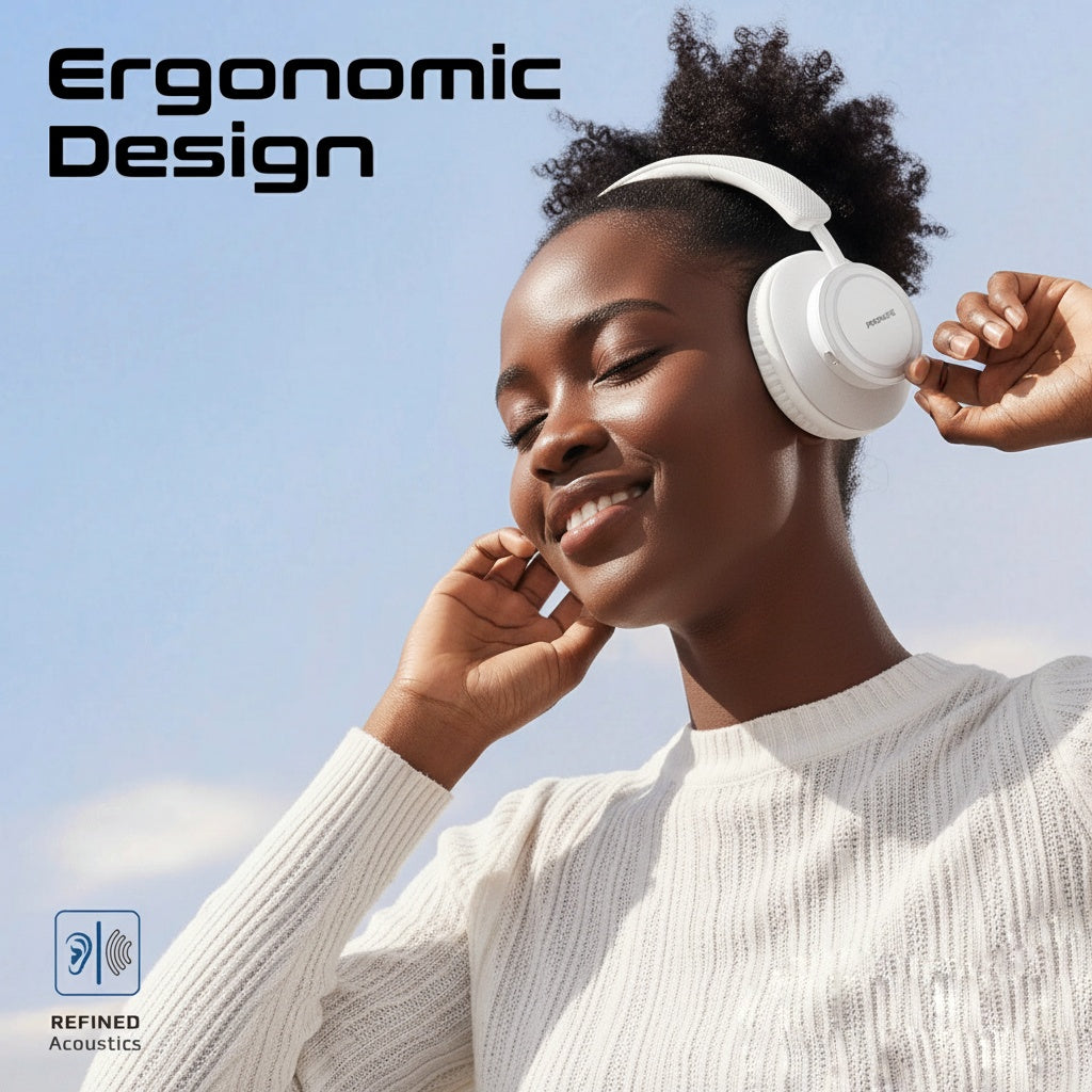 Promate Takt High Fidelity Over-Ear Stereo Wireless Headphones | 12H Playtime | Bluetooth 5.4 | Foldable | White | TechFndrs