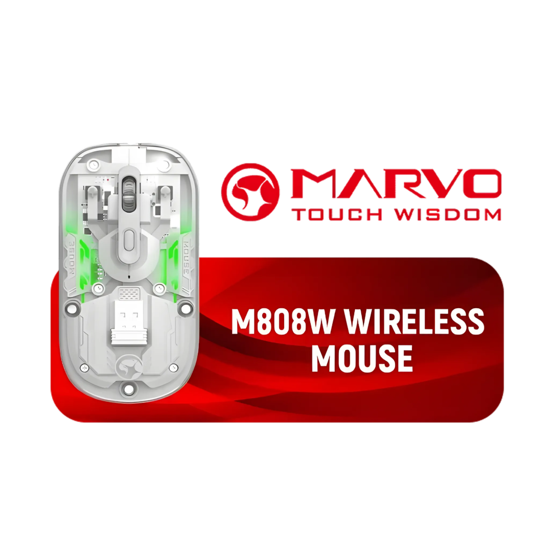 Marvo M808W Wireless Mouse | Dual Mode BT 5.1 & 2.4G | 1600 DPI | Silent Clicks | 63g Ultralight | Transparent Design | TechFndrs