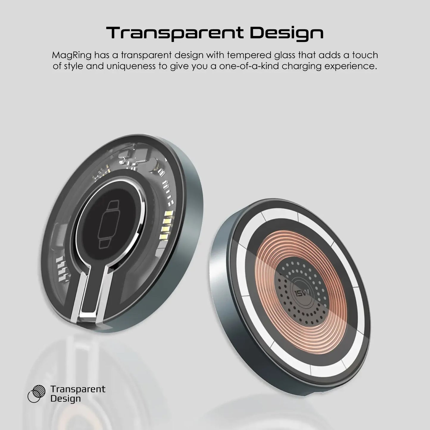 Promate MagRing 2-in-1 Transparent MagSafe Wireless Charging Station | 15W Phone & 3W Apple Watch Charger | Foldable Kickstand | TechFndrs