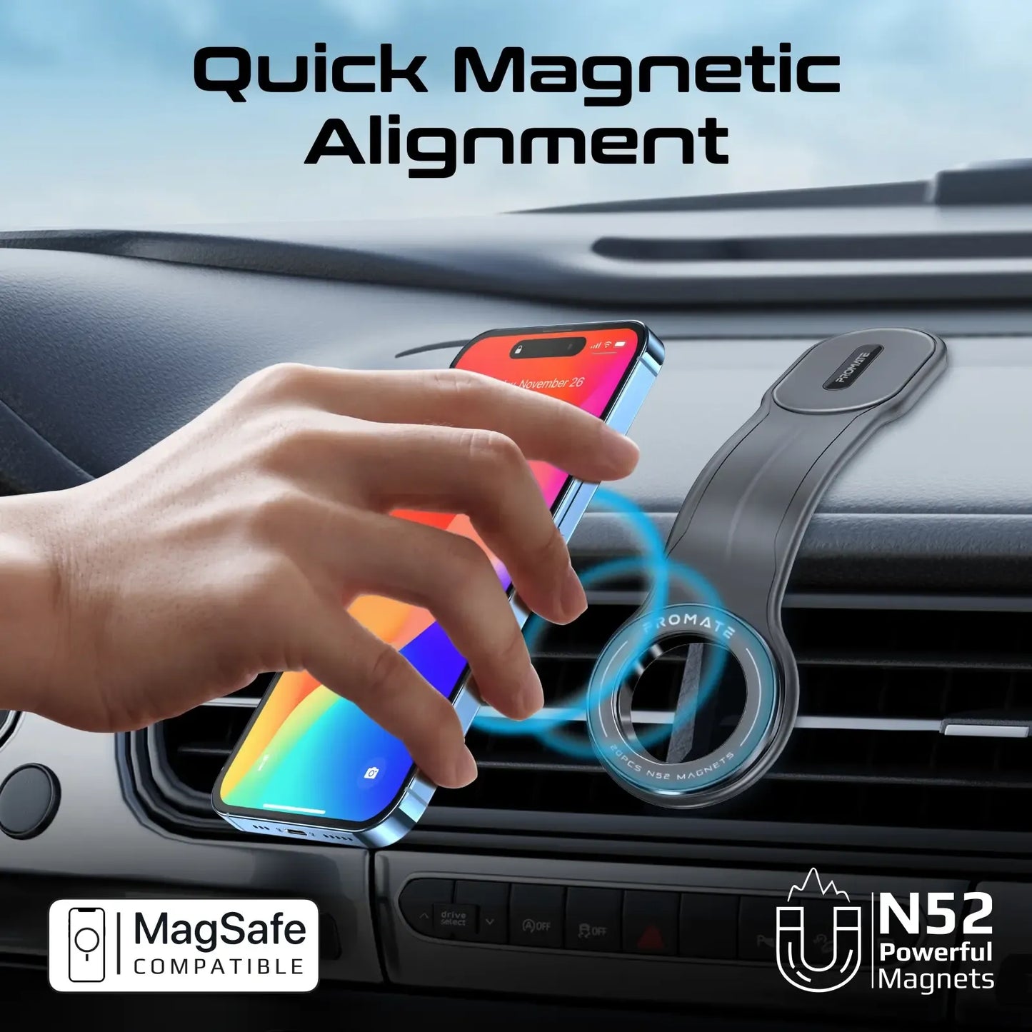 Promate Cradleless Smartphone Holder | Universal Phone Grip | Desk & Car Mount | One-Hand Operation | TechFndrs