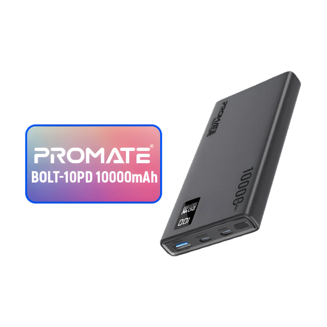 Promate Bolt 10PD 10000mAh Super Slim Power Bank | 20W USB-C Fast Charging | Portable Charger | TechFndrs