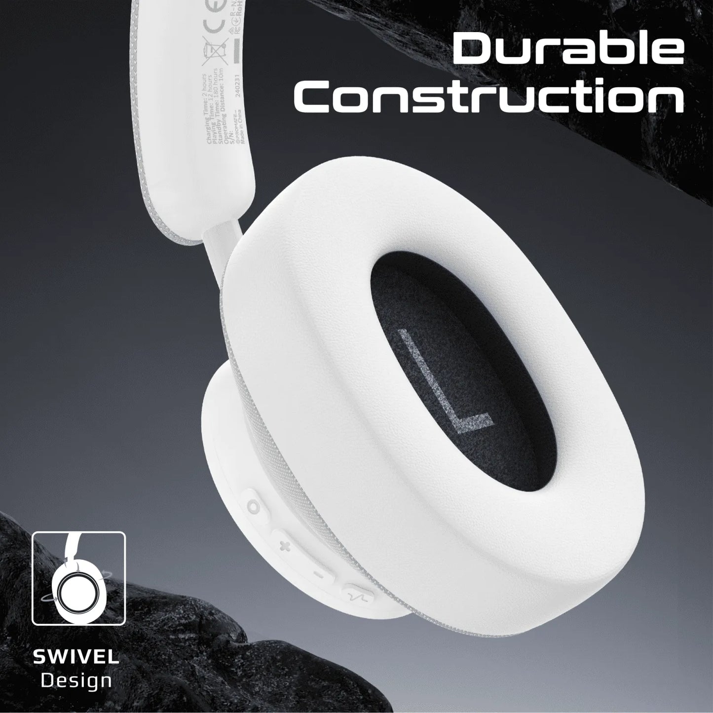 Promate Takt High Fidelity Over-Ear Stereo Wireless Headphones | 12H Playtime | Bluetooth 5.4 | Foldable | White | TechFndrs