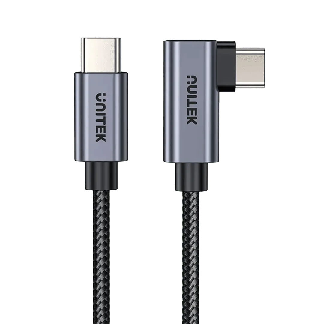 UNITEK 100W USB-C Cable 90 Degrees | 1 Meter Fast Charging | Right Angle Design | Nylon Braided | TechFndrs
