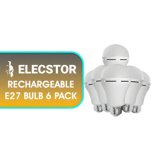 Elecstor Rechargeable E27 Bulb 6 Pack | 7W Cool White | 4-Hour Emergency Light | Built-in Lithium Battery | TechFndrs