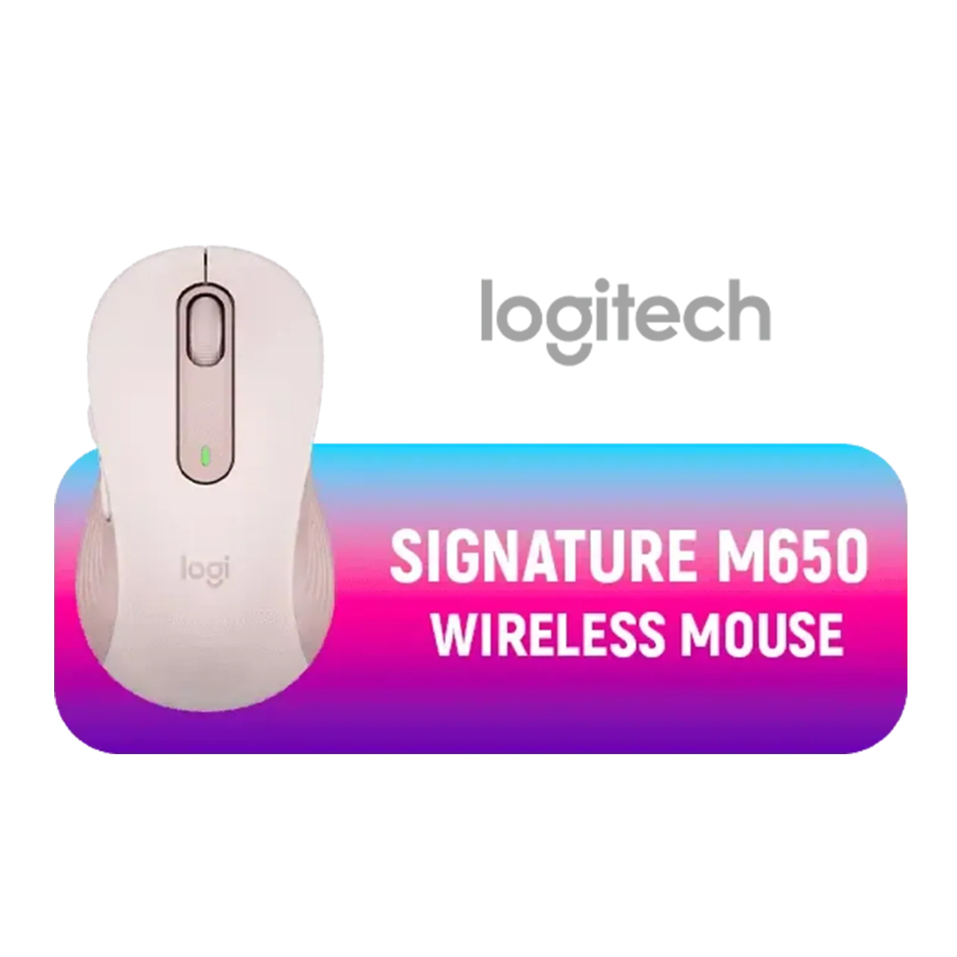 Logitech Signature M650 Wireless Mouse - Rose | SmartWheel Scrolling | Silent Clicks | 24-Month Battery | TechFndrs