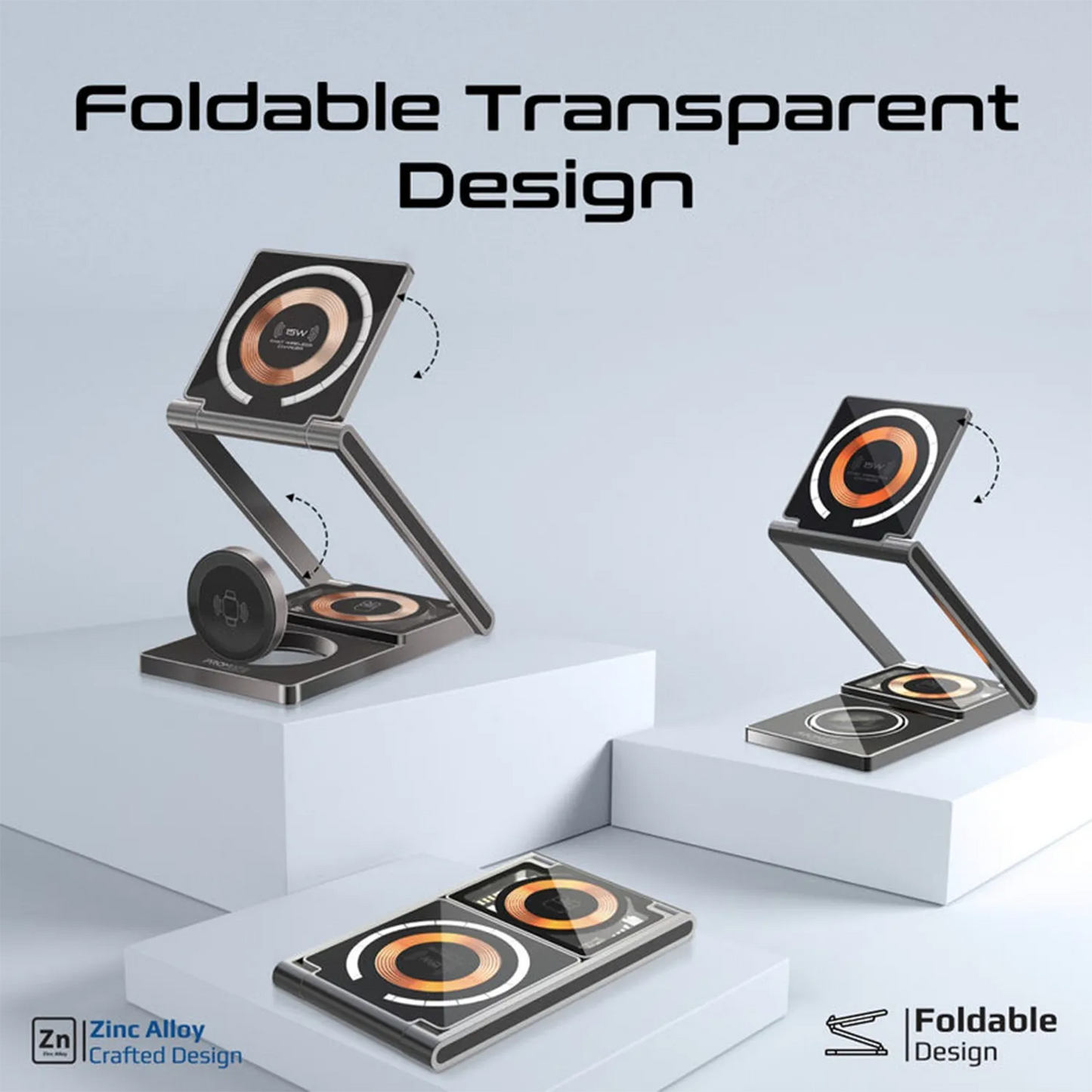 Promate LucidFold-Trio 3-in-1 Wireless Charging Station | 15W MagSafe Foldable Stand | Apple Watch & AirPods Charger | TechFndrs