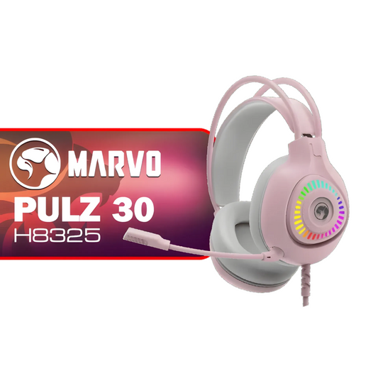 Marvo H-8325 PULZ 30 Wired Gaming Headset | 7.1 Virtual Surround Sound | RGB Lighting | Noise-Cancelling Mic | Pink | TechFndrs