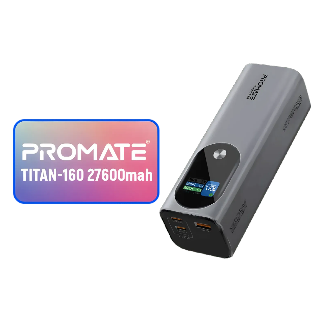Promate Titan 160 27600mAh Ultra Compact Power Bank | Massive Capacity | 15W Fast Charging | Open Box | TechFndrs