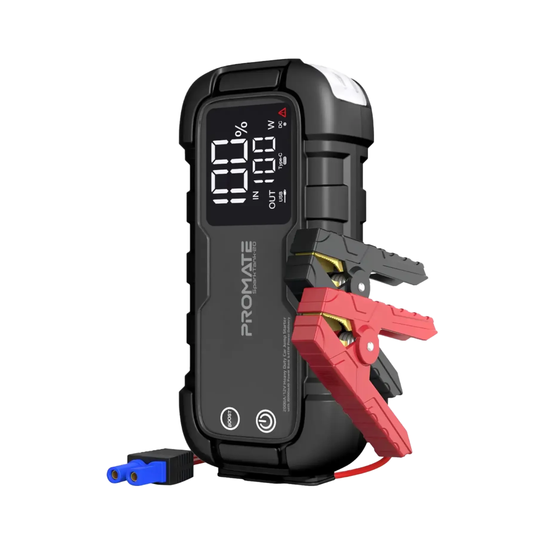 Promate 2000A Heavy-Duty Car Jump Starter | 12V Portable Power Bank | LED Flashlight | TechFndrs