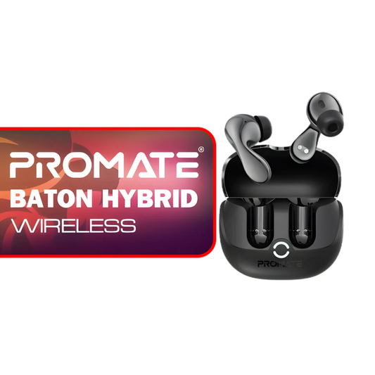Promate Baton HD Hybrid TWS Earbuds | Intellitouch Controls | 30H Playtime | ENC Calls | Fast Charge | TechFndrs
