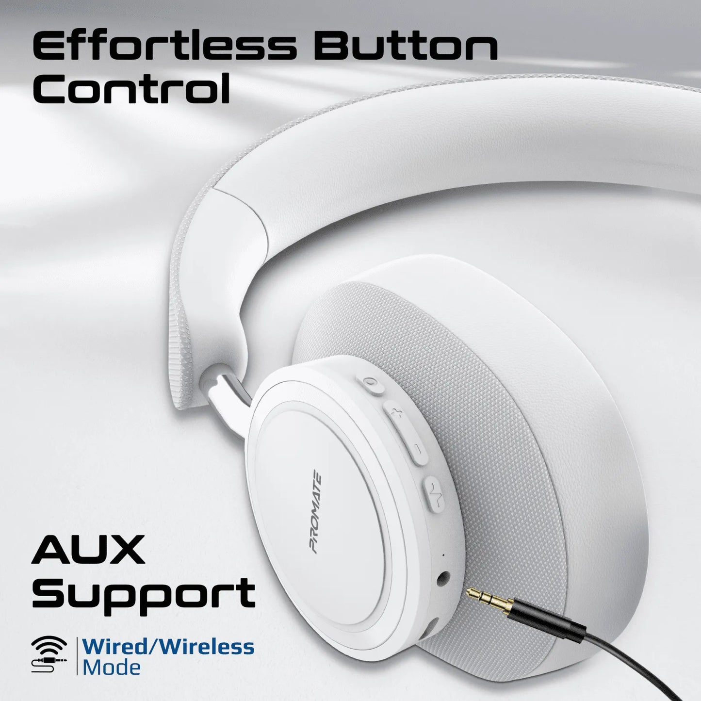 Promate Takt High Fidelity Over-Ear Stereo Wireless Headphones | 12H Playtime | Bluetooth 5.4 | Foldable | White | TechFndrs