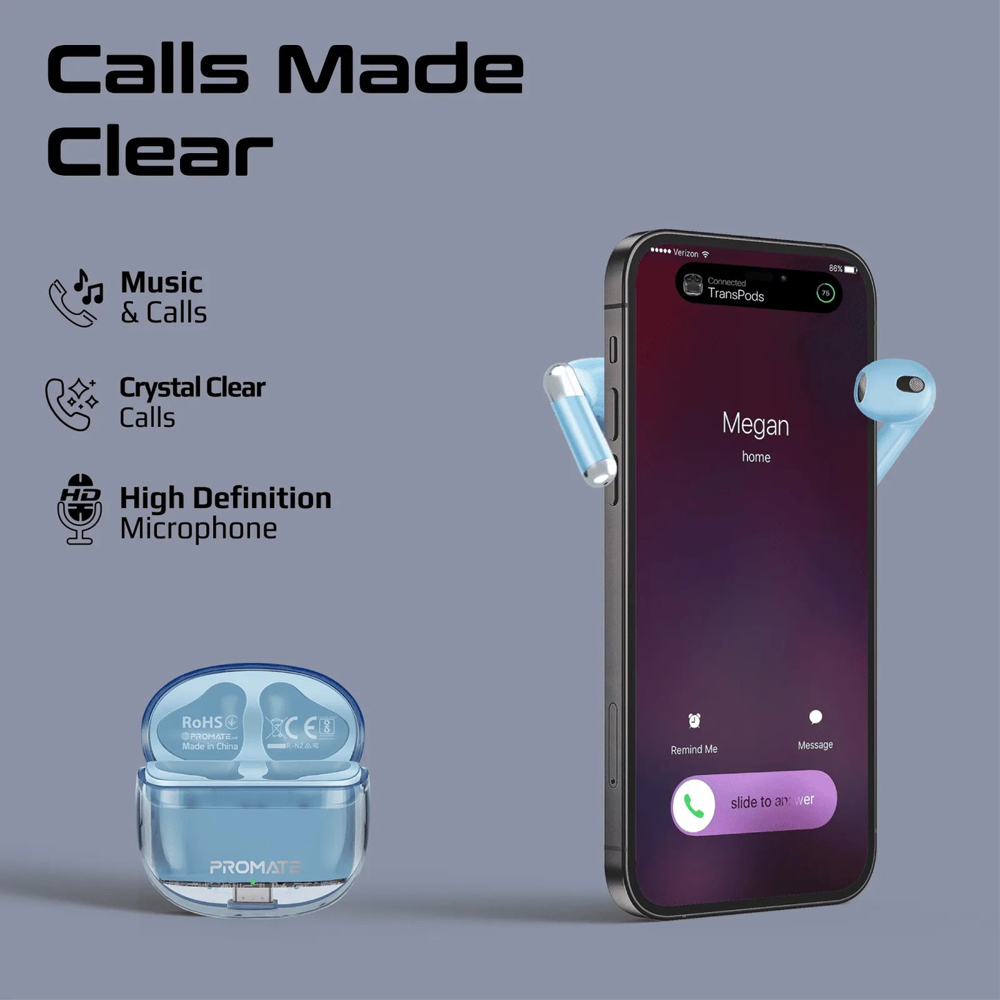 Promate Transpods HD TWS Wireless Earphones | 30H Playtime | ENC Calls | IPX5 Waterproof | Fast Charge | TechFndrs