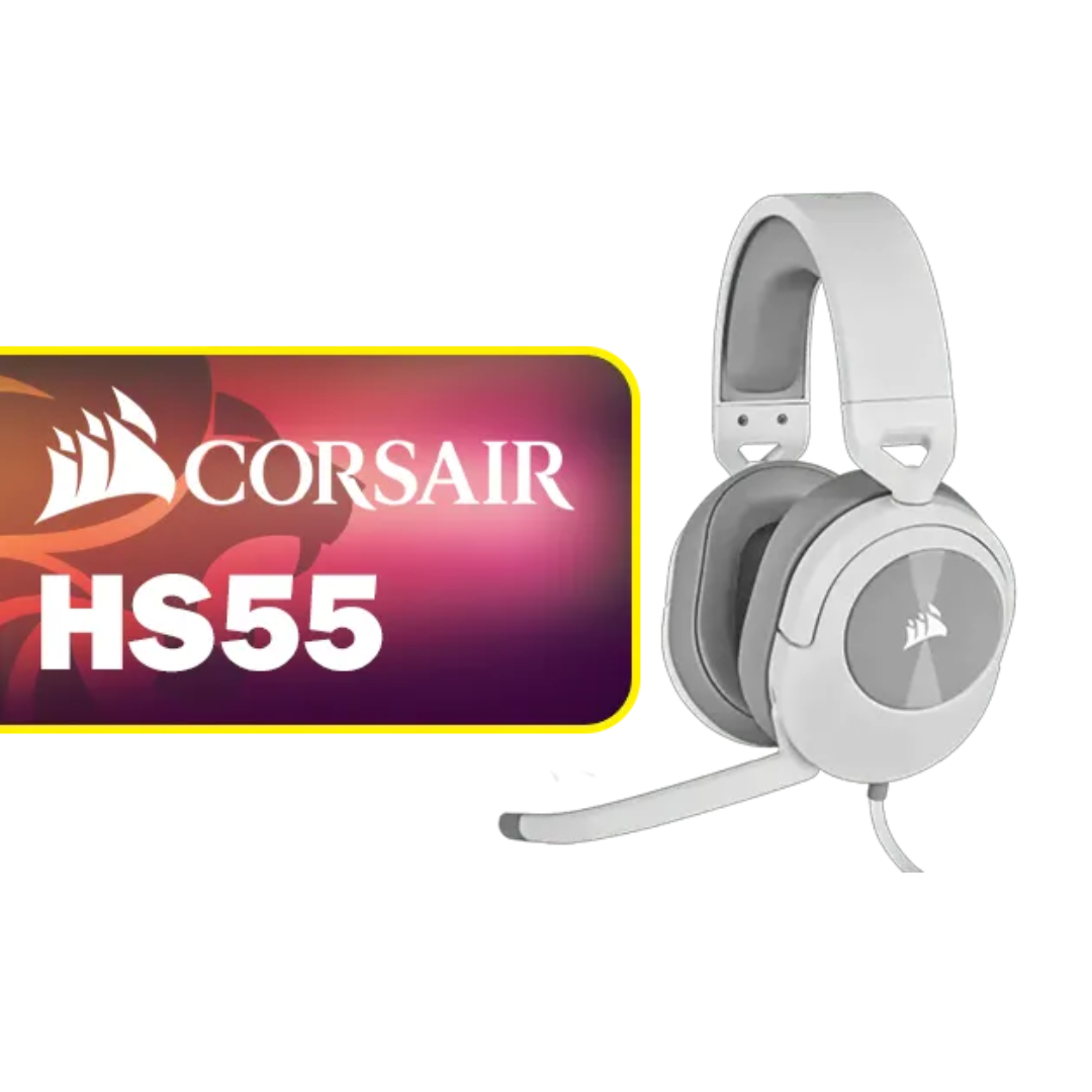 HS55 SURROUND Wired Gaming Headset - White | Dolby Audio 7.1 | 50mm Neodymium Drivers | Multi-Platform | TechFndrs