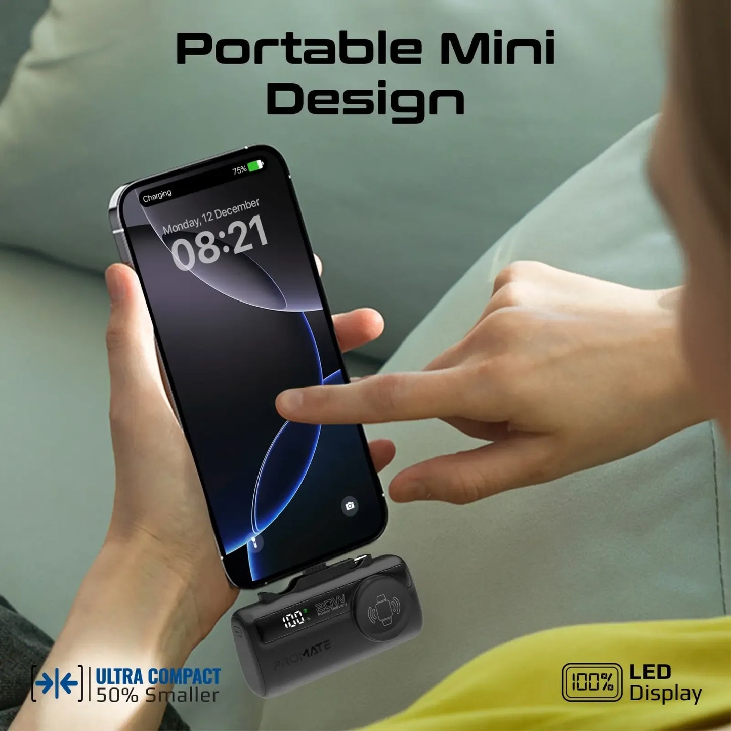 Promate PowerUp Trio 5000mAh Ultra Compact Power Bank | 3-in-1 Cable | Keychain Design | Pocket Power | TechFndrs