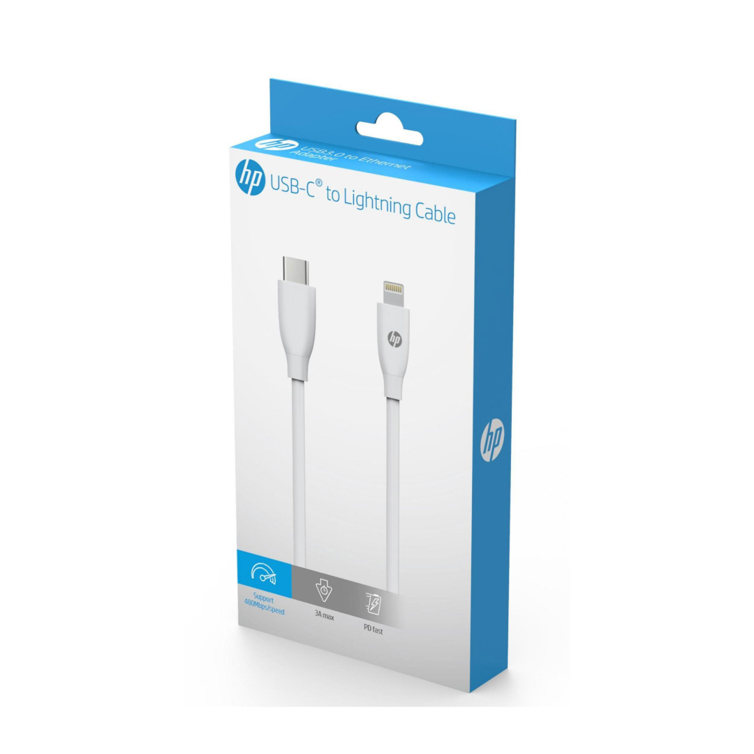 HP DHC-MF102 USB-C to Lightning Cable 1m | MFi Certified | 5V/3A Fast Charging & Sync | White | TechFndrs