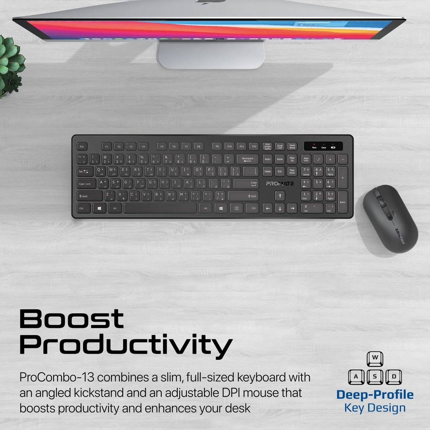 Promate ProCombo 13 Wireless Mouse & Keyboard Combo | 2.4GHz USB Receiver | Silent Keys | 1600 DPI | TechFndrs