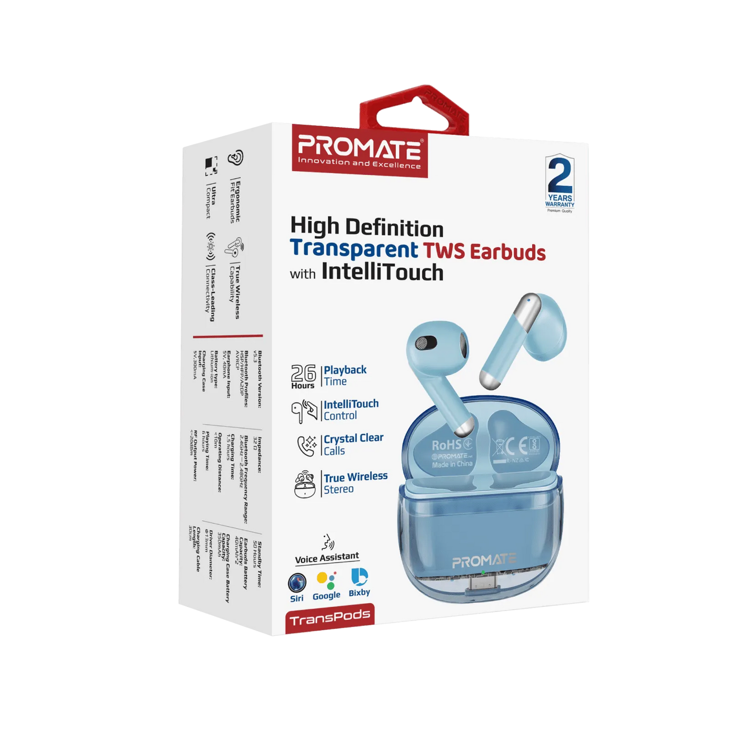Promate Transpods HD TWS Wireless Earphones | 30H Playtime | ENC Calls | IPX5 Waterproof | Fast Charge | TechFndrs
