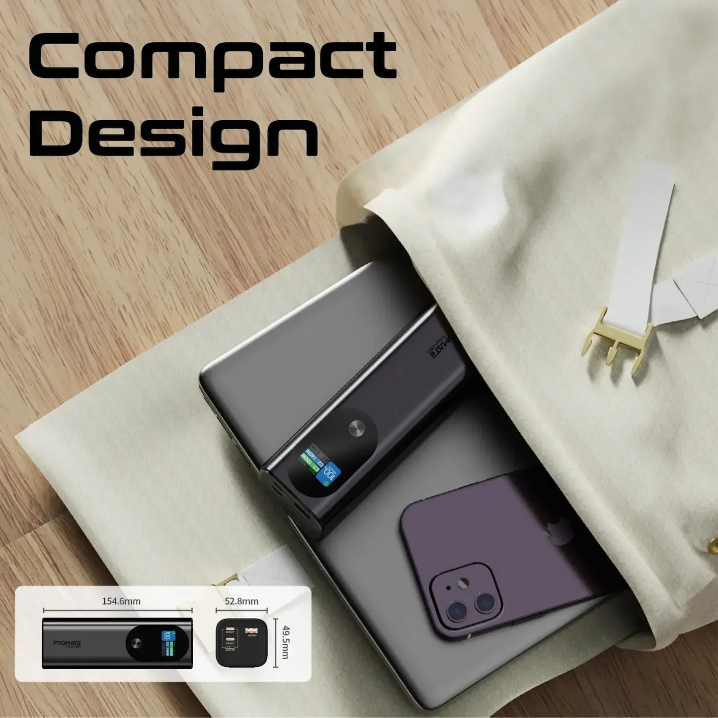 Promate Titan 160 27600mAh Ultra Compact Power Bank | Massive Capacity | 15W Fast Charging | Open Box | TechFndrs