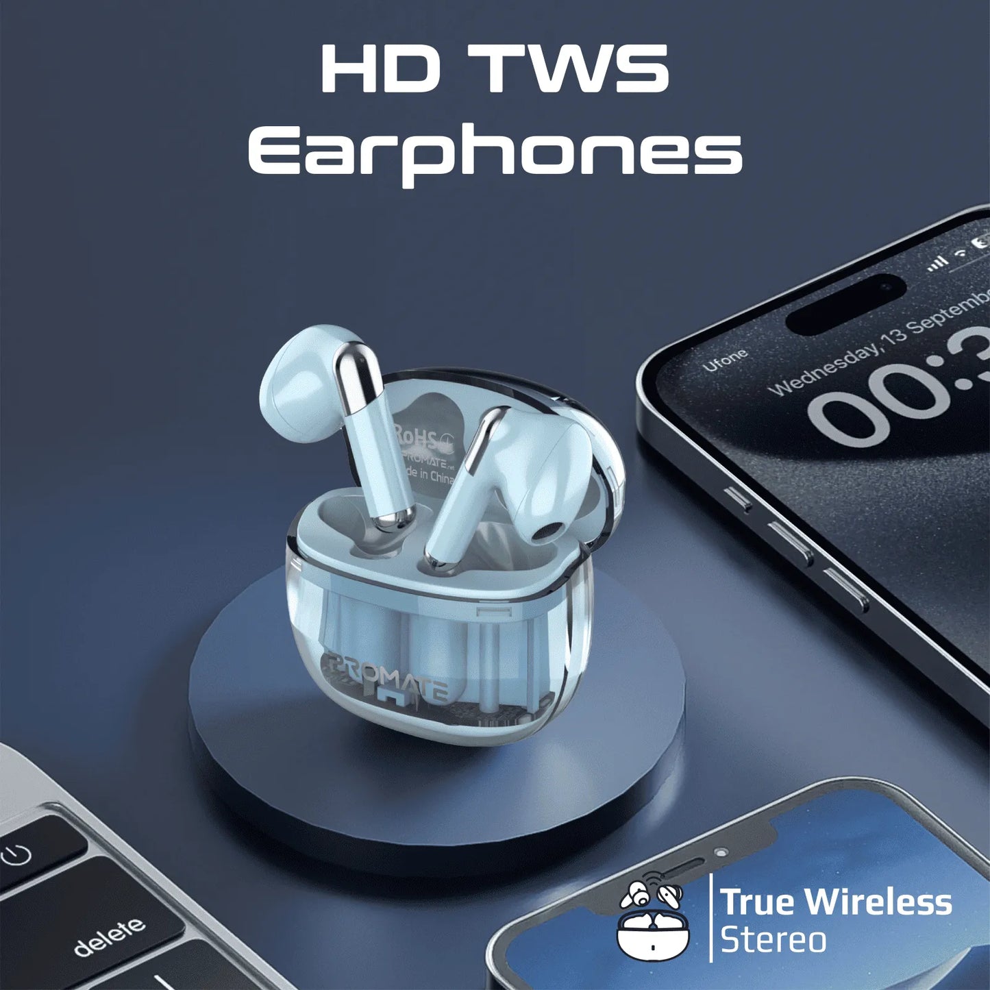 Promate Transpods HD TWS Wireless Earphones | 30H Playtime | ENC Calls | IPX5 Waterproof | Fast Charge | TechFndrs