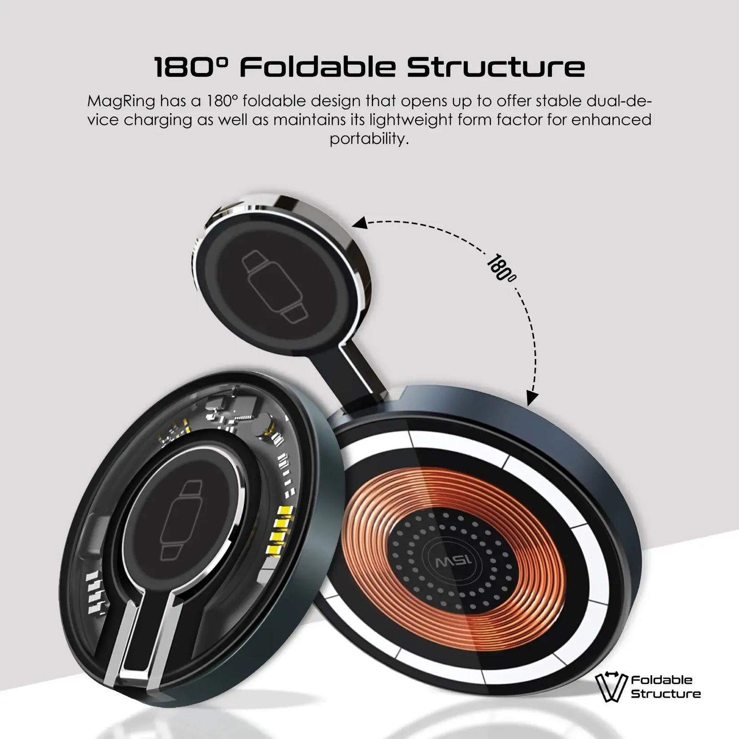 Promate MagRing 2-in-1 Transparent MagSafe Wireless Charging Station | 15W Phone & 3W Apple Watch Charger | Foldable Kickstand | TechFndrs