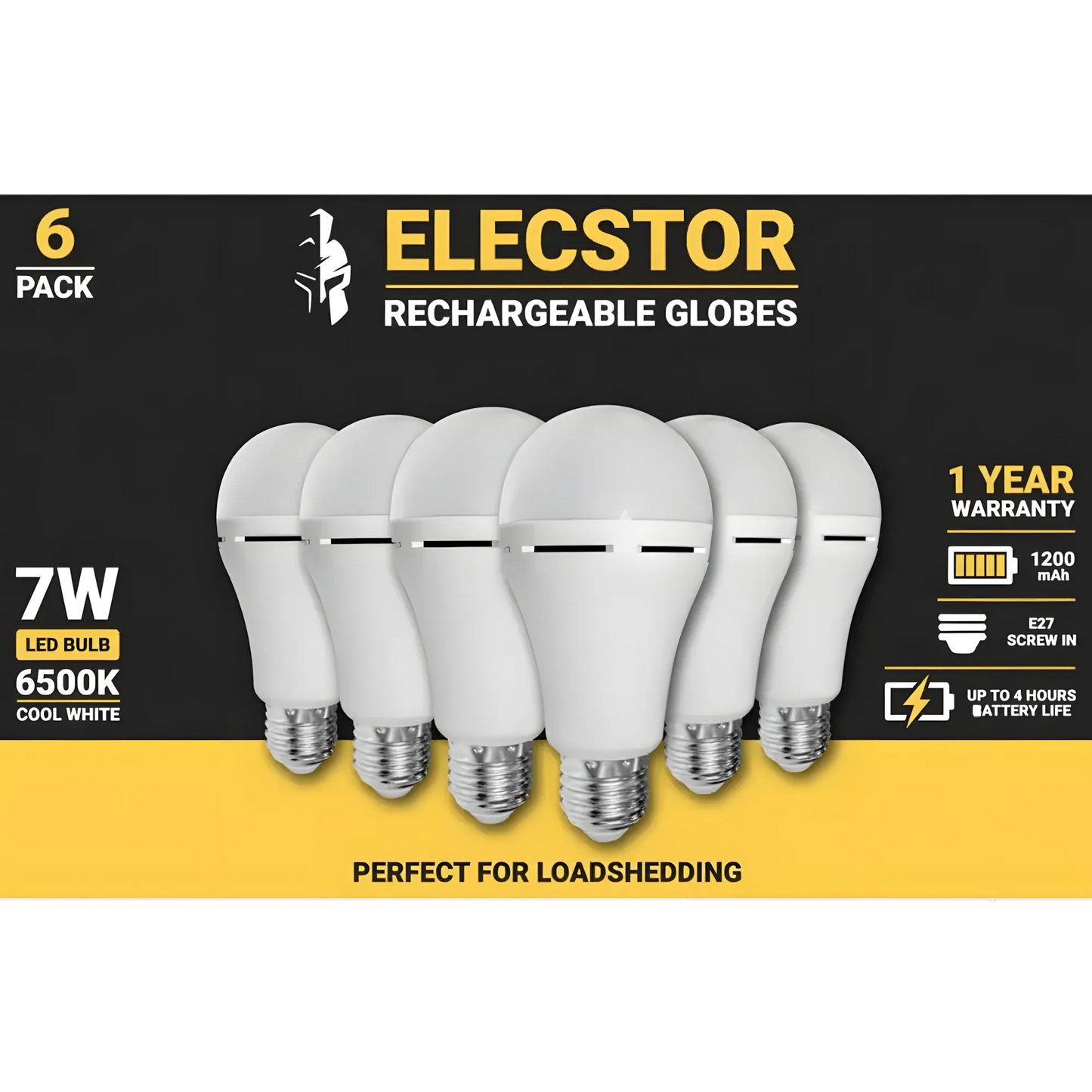 Elecstor Rechargeable E27 Bulb 6 Pack | 7W Cool White | 4-Hour Emergency Light | Built-in Lithium Battery | TechFndrs