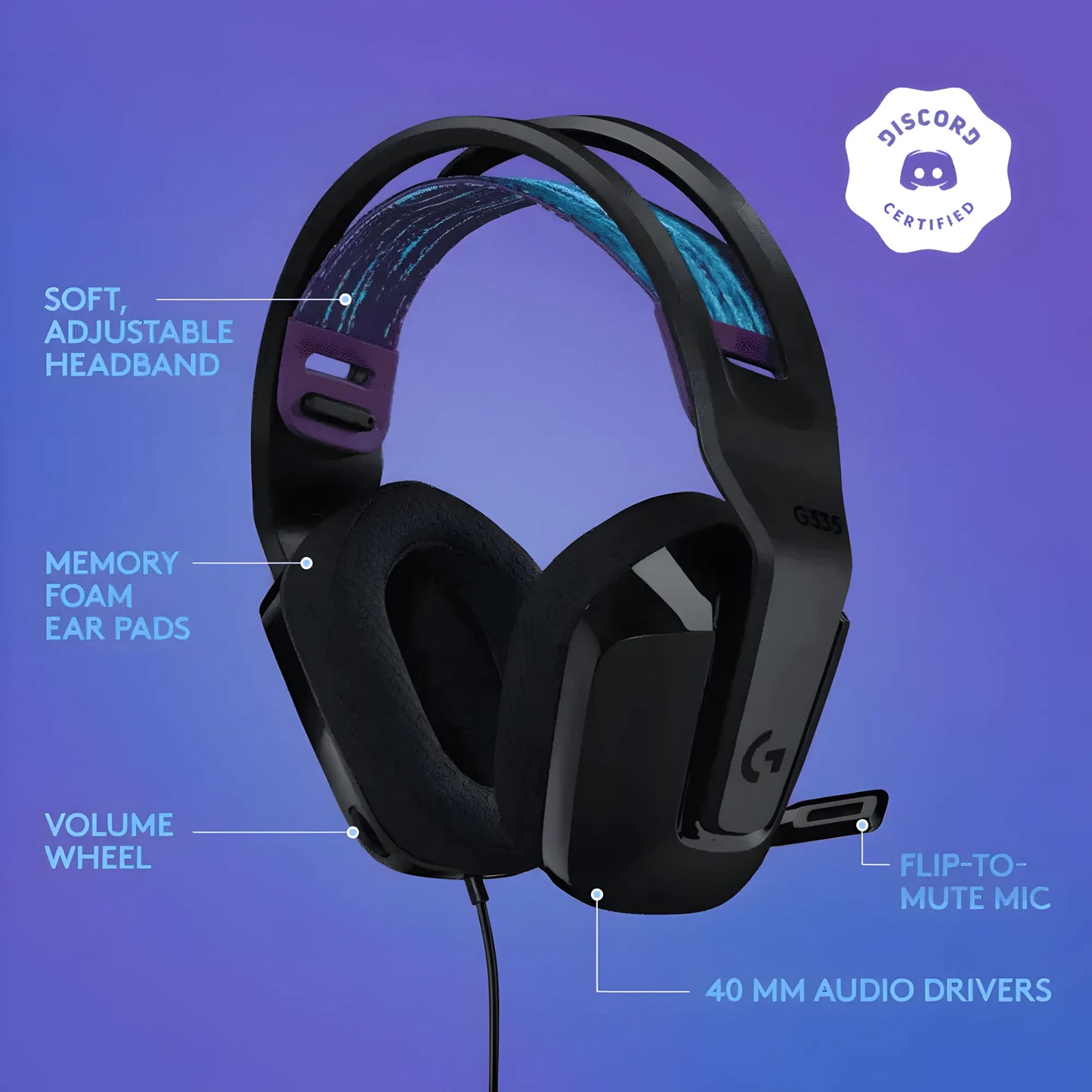 Logitech G335 Wired Gaming Headset | 40mm Neodymium Drivers | Flip-to-Mute Mic | Multi-Platform 3.5mm | TechFndrs