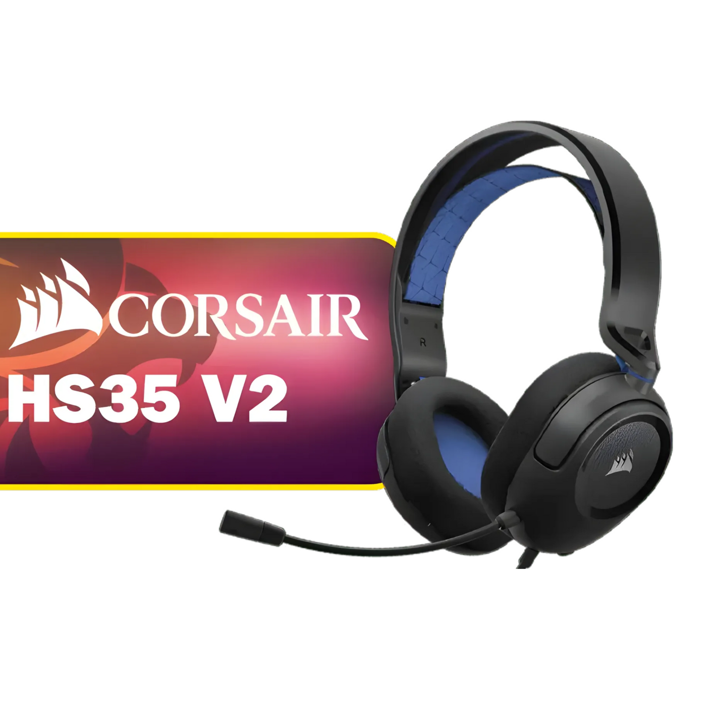 Corsair HS35 V2 Gaming Headset - 50mm Drivers - Multi-Platform 3.5mm - Blue