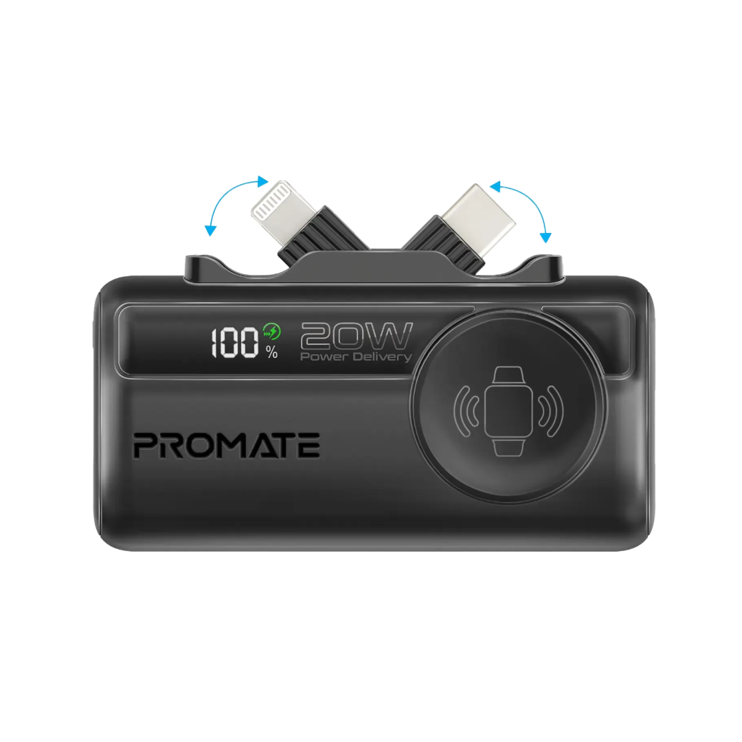 Promate PowerUp Trio 5000mAh Ultra Compact Power Bank | 3-in-1 Cable | Keychain Design | Pocket Power | TechFndrs