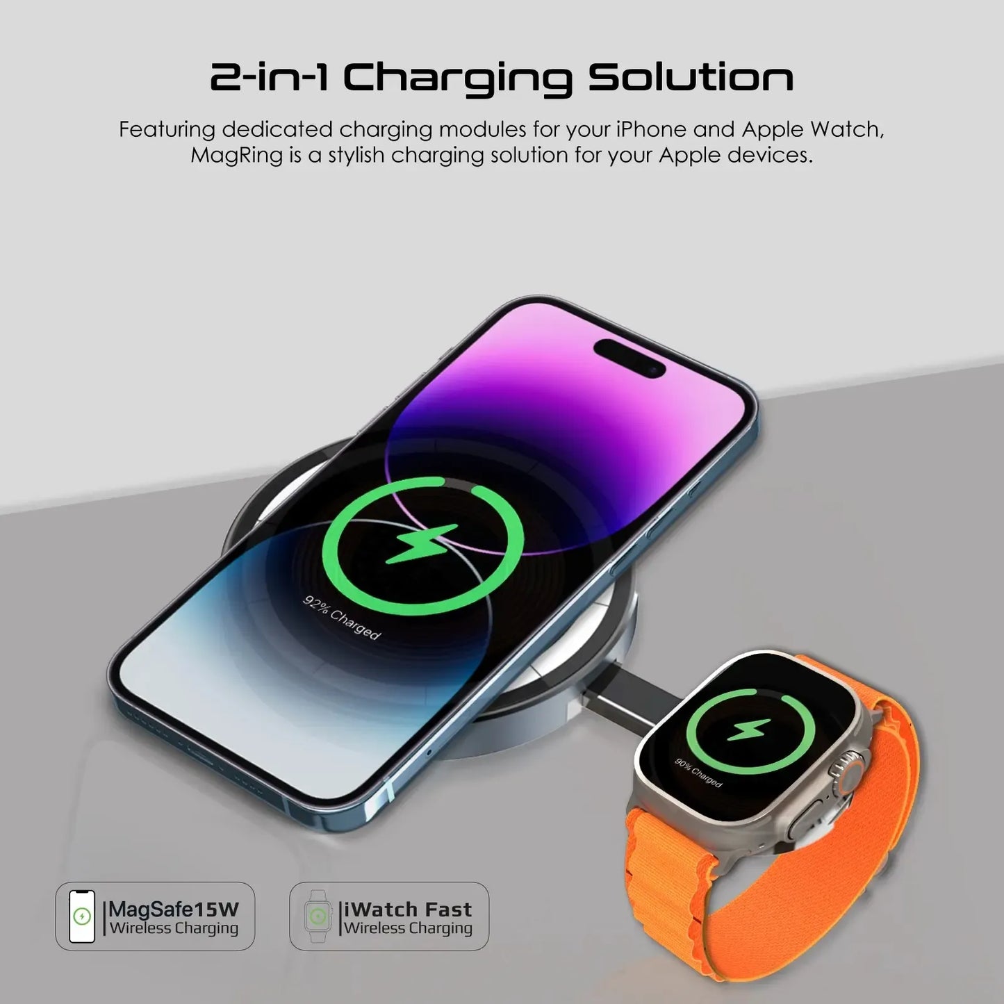 Promate MagRing 2-in-1 Transparent MagSafe Wireless Charging Station | 15W Phone & 3W Apple Watch Charger | Foldable Kickstand | TechFndrs