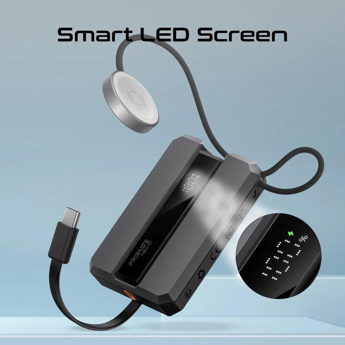 Promate NEO 10 10000mAh Ultra-Fast Power Bank | 22.5W Super Fast Charging | Dual USB-C & USB-A | Compact Design | Grey | TechFndrs