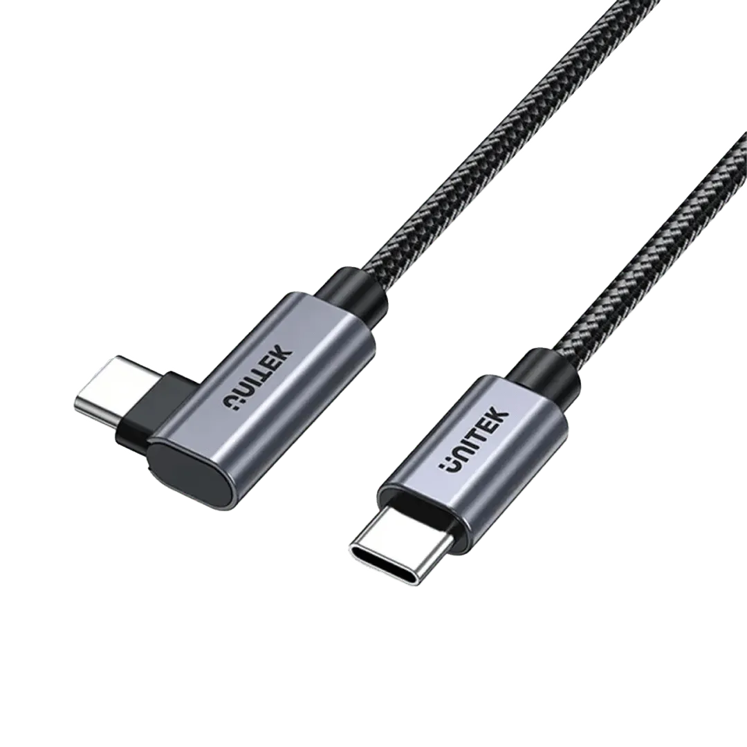 UNITEK 100W USB-C Cable 90 Degrees | 1 Meter Fast Charging | Right Angle Design | Nylon Braided | TechFndrs